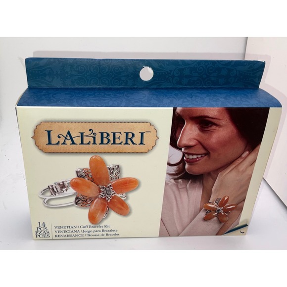 LALIBERI Venetian Cuff Bracelet Kit Orange Carnelian Flower Beads DIY Craft - Picture 2 of 3